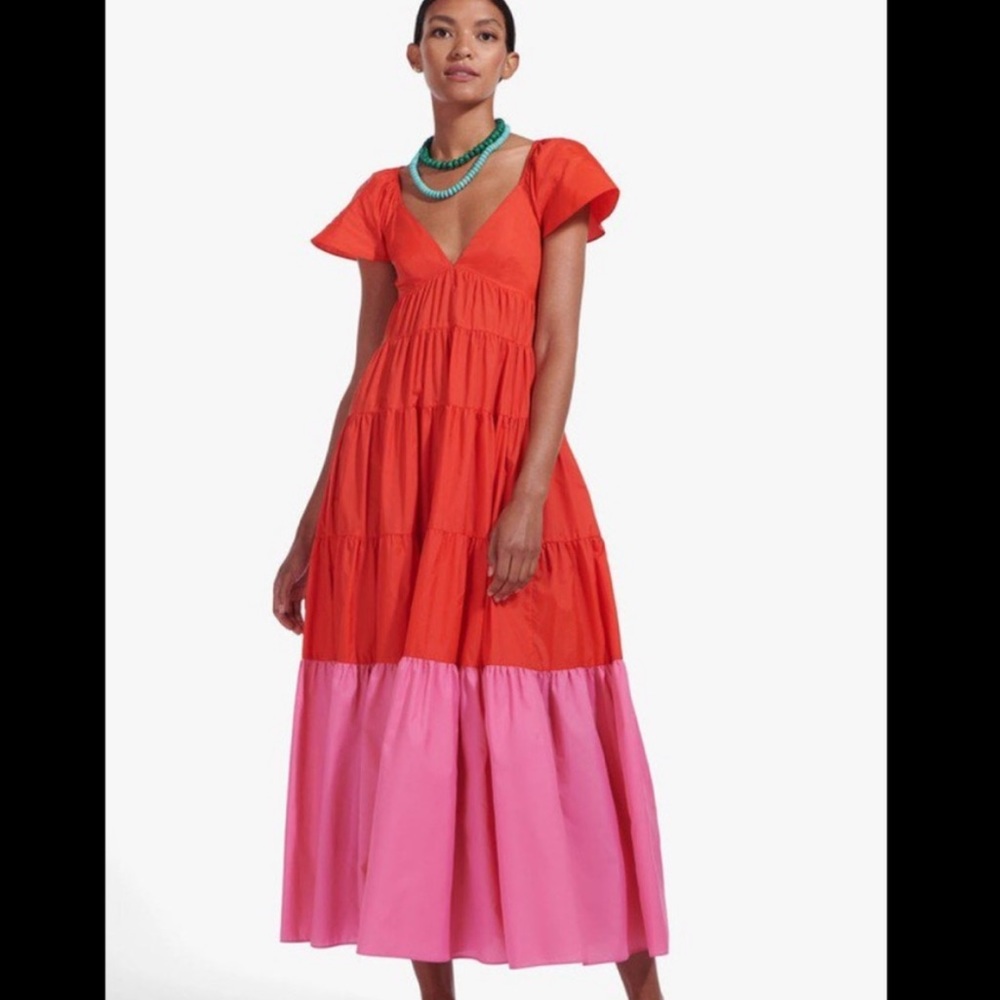 STAUD CORSICA DRESS | TOMATO WILD ORCHID | size small